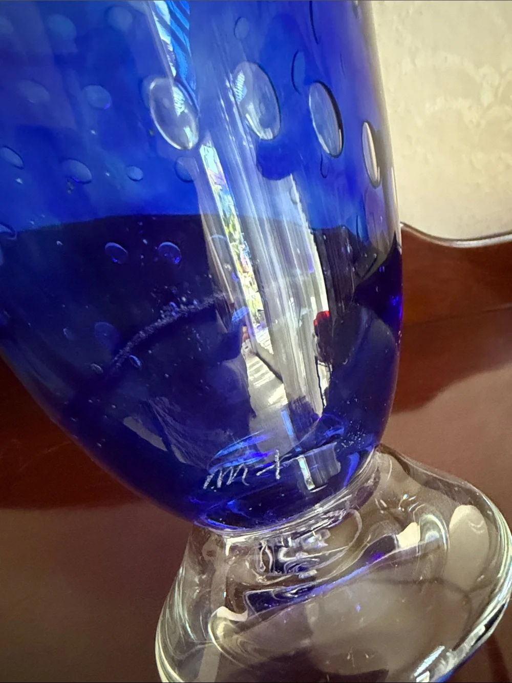 Large hand blown Cobalt Blue Art Glass Dot Pattern Vase